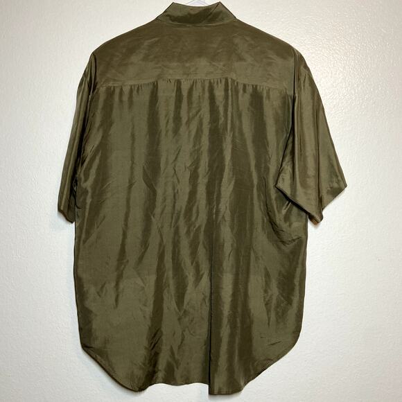 80s Vintage CLIO For Nordstrom Button Down Shirt 100% Silk Short Sleeve Green L - Picture 5 of 5